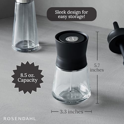 Rosendahl Grand Cru 8.5 Oz Dressing Shaker - Elegant Black Glass Container with Push-Button Lid, 360-Degree Spout for Easy Pouring, Leak-Proof, Multifunctional Kitchen Essential for Homemade Dressings - size: 9.1x9.1x15.1