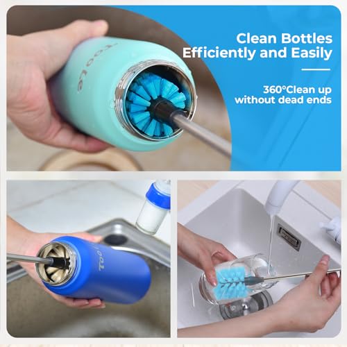 5 Pack Bottle Cleaner Brush, 15 Inches Stainless Steel Long Handle Baby Bottle Scrub Cleaning Brushes with Straw Cleaner Brush for Sports Water Bottle, Cups, Coffee Mugs, Glasswares - color: 5pcs/Blue