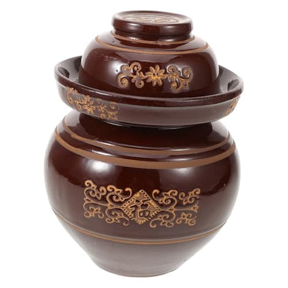 FOMIYES Earthenware Kimchi Jar 4lb Thickened Ceramic Pickle Sealed Crock with Water-seal Lid for Home Fermentation and Vegetable Storage