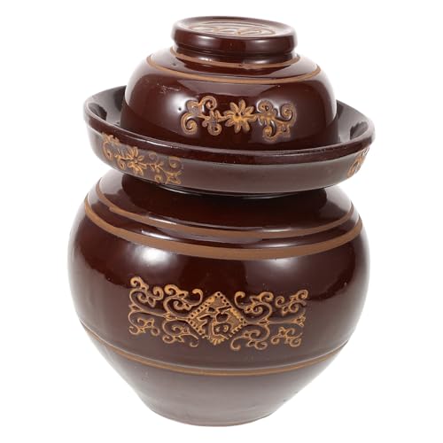 FOMIYES Earthenware Kimchi Jar 4lb Thickened Ceramic Pickle Sealed Crock with Water-seal Lid for Home Fermentation and Vegetable Storage