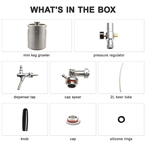 YUEWO Mini Beer Keg, Beer Pressurized Growler Tap System, 304 Stainless Steel Portable Dispenser Kegerator Kit with Co2 Regulator to Carbonation for Draft, Homebrew, Craft Beer (270OZ/2.1 Gallon) - size: 270OZ/2.1 Gallon