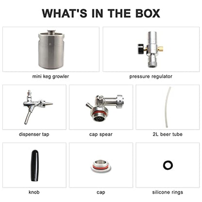 YUEWO Mini Beer Keg, Beer Pressurized Growler Tap System, 304 Stainless Steel Portable Dispenser Kegerator Kit with Co2 Regulator to Carbonation for Draft, Homebrew, Craft Beer (128OZ) - size: 128OZ