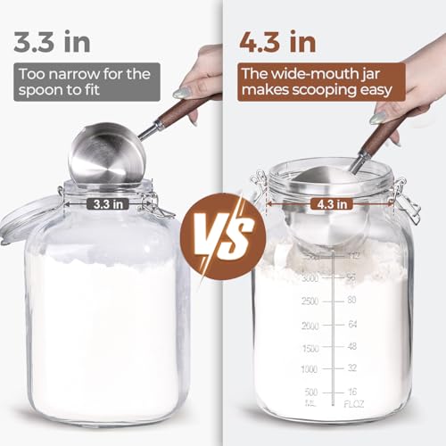 ComSaf Large Square Glass Jars with Airtight Lid 1 Gallon 2 Pack Wide Mouth | Flour sugar rice, Kombucha, Bulk pantry organization, Measurement marks, Pickling fermenting, Snacks, Sourdough pickling - size: 1.1 Gal*2-Wide Mouth