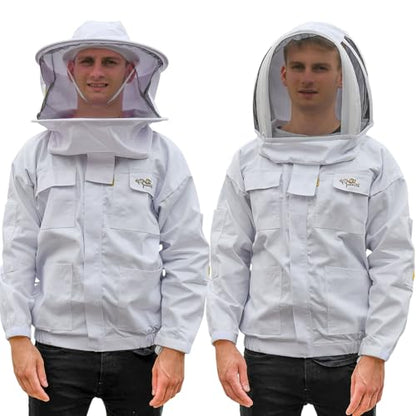 Beekeeping Jacket Poly Cotton Heavy Duty with Fencing Veil & Round Brim Hat Beekeeper Costume - size: XX-Large