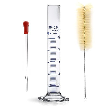 Thick Glass Graduated Cylinder Measuring Liquid Lab Hexagon Base Cylinders Come with Cylinder Brush (Glass, 25ML) - size: 25ml