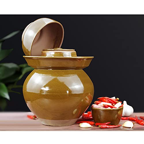 ZHOUXIAO Traditional Chinese Ceramic Fermentation Crock Jar Pickling Jar with Water Seal Airlock Lid,Large Thickened Ceramic Pickle Jar Kimchi Pot Storage Containers 4KG