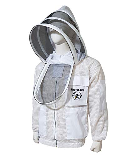 Brutul Bee 3 Layer Beekeeping Ventilated Jacket Fully Protection Beekeepers Ultralight Beekeeping Jacket with Fencing Veil - color: White, size: 4X-Large
