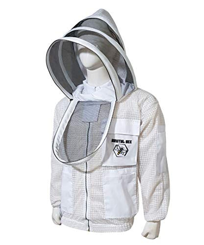Brutul Bee 3 Layer Beekeeping Ventilated Jacket Fully Protection Beekeepers Ultralight Beekeeping Jacket with Fencing Veil - color: White, size: 4X-Large