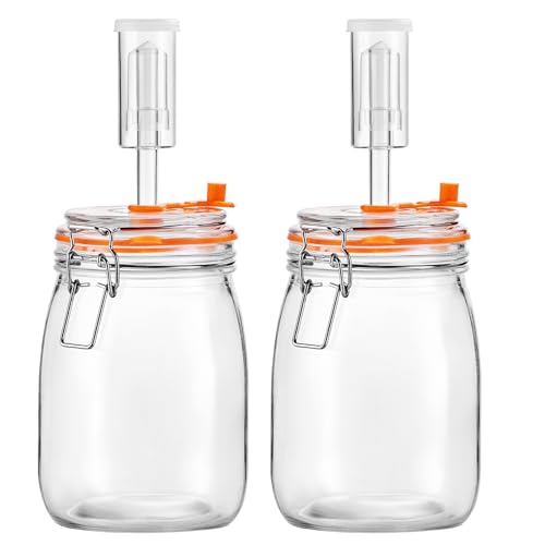 Fermentation Jar, 1.1 Liters Glass Fermenting Jar for Making Sauerkraut, Kimchi, Pickles, Mead, Cider & More, Pack of 2