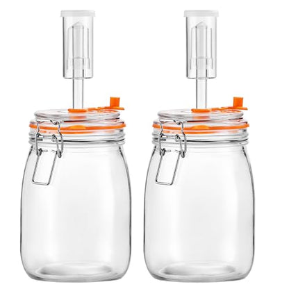 Fermentation Jar, 1.1 Liters Glass Fermenting Jar for Making Sauerkraut, Kimchi, Pickles, Mead, Cider & More, Pack of 2