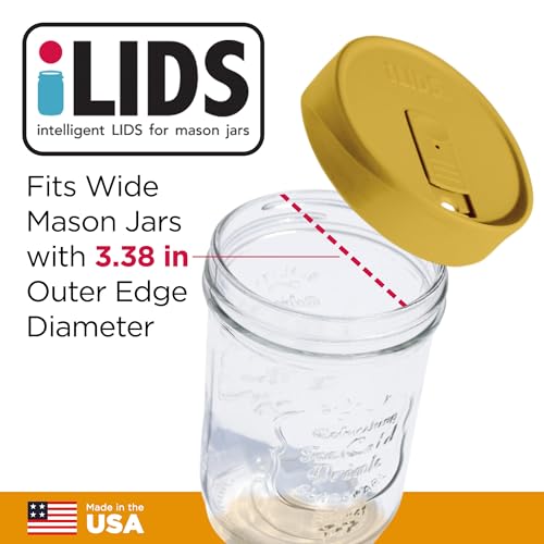 Mason Jar Drink Lid, Wide Mouth, USA Made, Yellow, Pack of 2 - color: Yellow