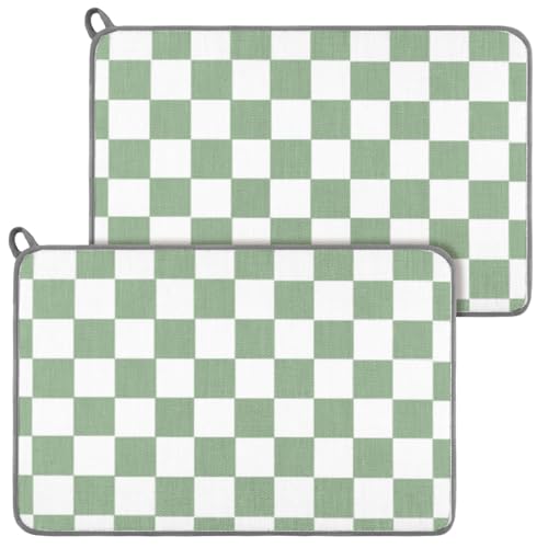 Zonon Green Checkered Dish Drying Mat for Kitchen Counter 16" x 24" Microfiber Absorbent Dish Drainer Rack Pads Fast Dry Mat Vintage Kitchen Decorations - color: Green, size: 16" x 24", style: Checkered