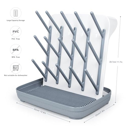 Termichy Baby Bottle Drying Rack: Vertical Bottle Dryer Rack Holder with Brushes Set- Drying Rack & Nipple Scrubber-Space Saving Standing Drying Rack for Baby Bottles and Pump Part Cleaning - color: Gray(with Brushes)