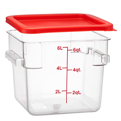 Tiger Chef 6 Quart Commercial Grade Clear Food Storage Square Polycarbonate Containers With Red Lids - style: 192 Fl Oz (Pack of 1)