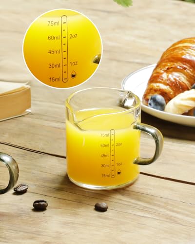LIBWYS 2x75ml(2.5oz) Glass Measuring Cup, Espresso Cups V-Shaped Mouth with Handle, Heat-resistant Borosilicate Glass Liquid Measuring Cup - size: 2x2.5oz