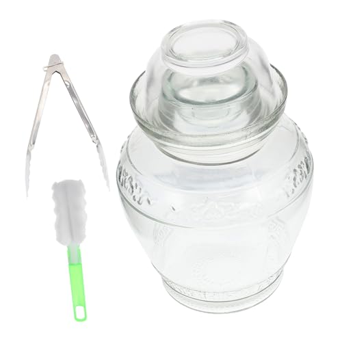 Airtight Glass Pickle Jar Set 5lb Capacity with Water Seal Lid, Thickened Glass Fermentation Crock for Household Pickling and Vegetable Storage, Includes Inner Lid, Brush,