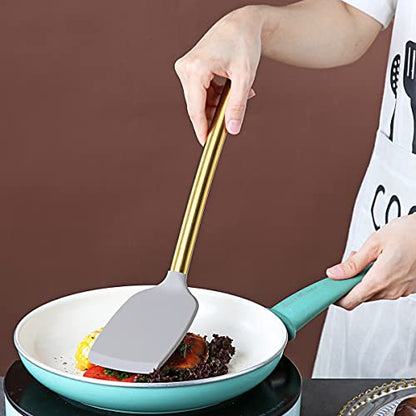 Berglander Non-stick Silicone Solid Turner, Titanium Gold Plating handle, Barbecue Spatula for Cooking, Dishwasher Safe, Easy to Clean - style: f. Solid Turner