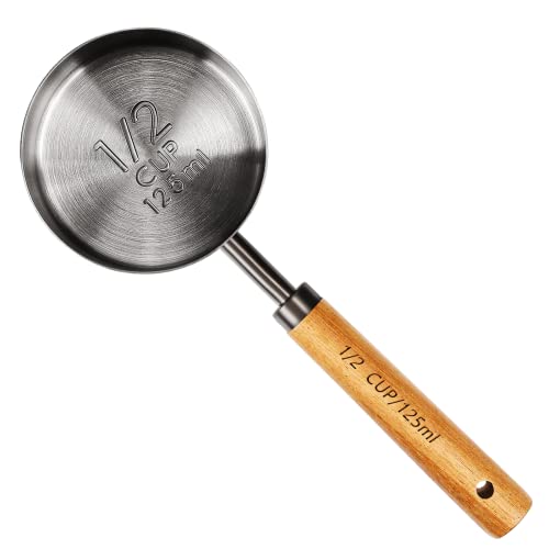 Malmo Measuring Cup with Wooden Handle, 1/2 Cup Titanium-plating 125 Ml Stainless Steel, Space Gray - size: 1/2 Cup