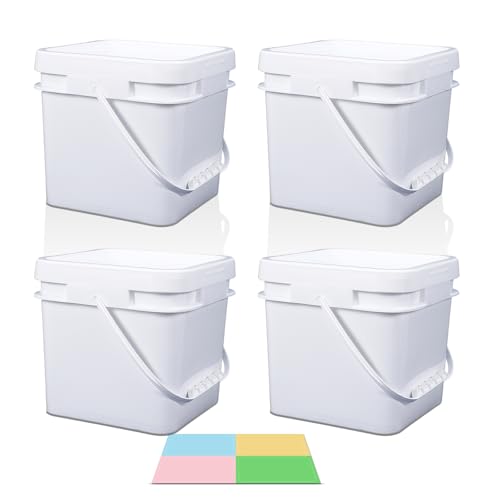 1 Gallon Food Storage Buckets with Lids, 4 Pack Square BPA Free Plastic Containers with Handles and Labels for Rice, Flour, Snacks and Kitchen Storage (White) - color: White, size: 1 gal
