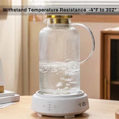 Buaic Glass Pitcher with Lid, 100 oz/ 3 Liter Classic Vertical Stripes Water Pitcher,Glass Water Carafe for Cold Brew, Coffee, Lemonade, Iced Sun Tea,Beverage, Milk, Heat Resistant - color: Clear, size: 100 Ounces