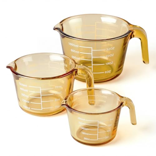 Domensi 3-pack Glass Measuring Cups Set, (1, 2 & 4 Cup) Measuring Cups for Prepping, Baking and Cooking, Preheated Oven, Dishwasher, Freezer, and Microwave Safe, Essential Kitchen Tools
