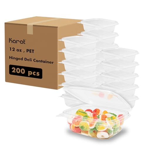 Karat PET Hinged Deli Containers with Lids - Perfect for Pasta Salads, Fruit, Deli Sides, and Home Meal Prep - Clear Plastic Food Containers, Take Out Containers (12oz)