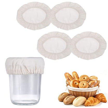 uxcell 4Pcs Sourdough Jar Cover, 270mm Wide Sourdough Starter Jar Covers Cloth Reusable Breathable Cotton Container Elastic Top Fermentation Lids for 11.4"-12"D Bowl & Jar Mouth, Beige - size: 270mm 11.4"-12"