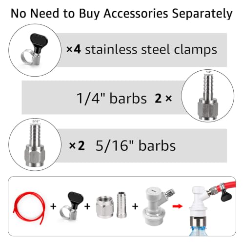 MRbrew 2 Pairs Ball Lock Disconnect Set, Home Brew Ball Lock Corny Keg Fittings for Keg Posts Coupler, with Stainless Steel 5/16'' Gas & 1/4'' Liquid Barbs & Extra 4 Hose Clamps & MFL Swivel Nuts - size: 2 Pairs