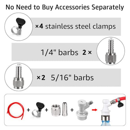 MRbrew 2 Pairs Ball Lock Disconnect Set, Home Brew Ball Lock Corny Keg Fittings for Keg Posts Coupler, with Stainless Steel 5/16'' Gas & 1/4'' Liquid Barbs & Extra 4 Hose Clamps & MFL Swivel Nuts - size: 2 Pairs