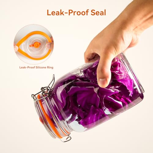 50 Oz Glass Fermentation Jars Kit - 2 Pack Kimchi Wide Mouth Fermenting Container with Airlocks, Sauerkraut Fermenter Making Set for Pickling Canning Sauce, Includes Recipes - size: 2 Pack 50 Oz