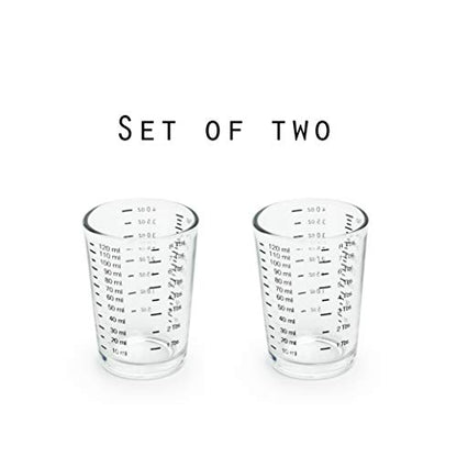 Fox Run Mini Multi-Purpose Liquid and Dry Measuring Shot Glass, Set of 2, 4-Ounce Cups, Clear, Small - size: 4 oz, style: Set of 2