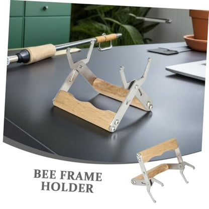 SEWACC 3pcs Beekeeping Hive Frame Holder and Clamp Tool with Wooden Handle for Secure Bee Hive Lifting and Frame Grip in Apiary Maintenance
