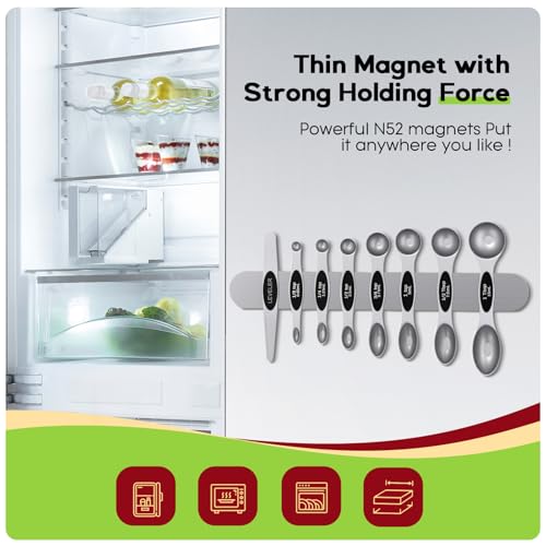 Magnetic Measuring Spoons Set with Strong N45 Magnets, Heavy Duty Stainless Steel Metal, Fits in Most Kitchen Spice Jars for Baking & Cooking, BPA Free, Multicolor, Set of 8 with Leveler（Black) - color: Magnetic Measuring Spoons Set Black