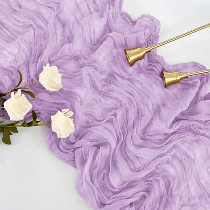 16 Pack Purple Lavender Cheesecloth Table Runner 35x120 Inch Boho Rustic Gauze Table Runners, 10Ft Long Sheer Purple Lavender Cheese Cloth Table Runners for Wedding Bridal Shower Party Table Decor - style: Lavender