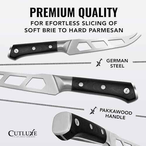 Cutluxe Cheese Knife – 5" Cheese Knife Slicer for Soft and Hard Cheese – Pronged, Serrated & Non Stick Blade – High Carbon German Steel, Full Tang & Ergonomic Handle Design – Artisan Series - size: Cheese Knife