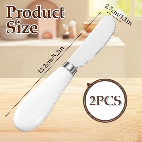 Thinp 2 Pcs Cheese Spreader, Butter Spreader Knives Stainless Steel Cheese Spreaders Knives with Porcelain Handles Multipurpose Sandwich Spreaders for Spreading Jam, Pastry (White & Silver)