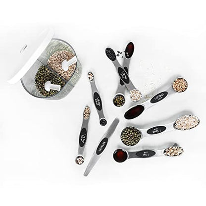 Magnetic Measuring Spoons Set Stainless Steel with Leveler, Stackable Metal Tablespoon Measure Spoon for Baking, Cups and Spoon Set Kitchen Gadgets Apartment Essentials Fits in Spice Jars - color: Silver