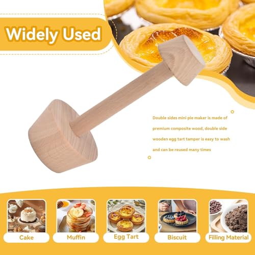Wooden Pastry Tamper, Double Side Pie Pastry Dough Tart Tamper for Mini Muffin Pan, Wooden Shell Dough Wooden Cookie Molds for Baking, Mini Egg Tart, Cheesecakes, Pasta