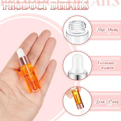 Didaey 100 Pcs 1/2/3/5/10/15 ml Mini Glass Oil Dropper Bottle Bulk, Clear Essential Small Empty Bottles Sample Containers Perfume Liquid Vials with Cap for Traveling (5 ml,Rose Gold) - color: Rose Gold, size: 5 ml