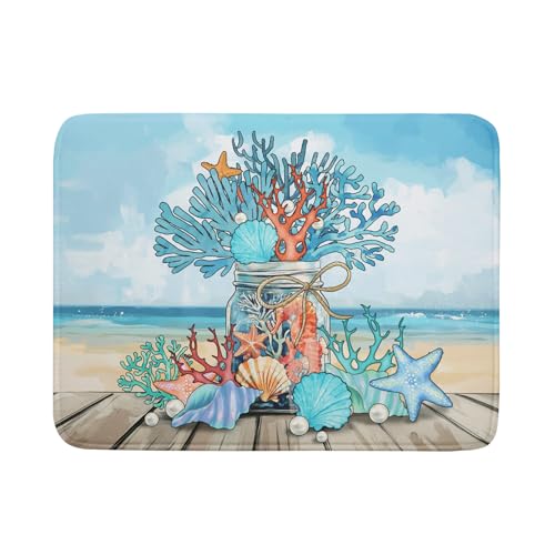 Coastal Coral Dish Drying Mat 18x24 inch Starfish Shell Fast Dry Microfiber Dish Rack Mats Drainer Pad for Countertop Kitchen Table Decor - color: Coral Vase, size: 18" x 24"