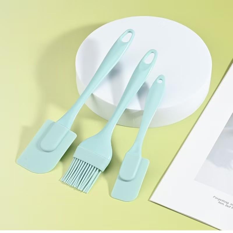 3pcs/set Food Grade Silicone Cake Spatula and Oil Brush and Cream Scraper and Sauce Brush, Baking Tool Set - color: Green