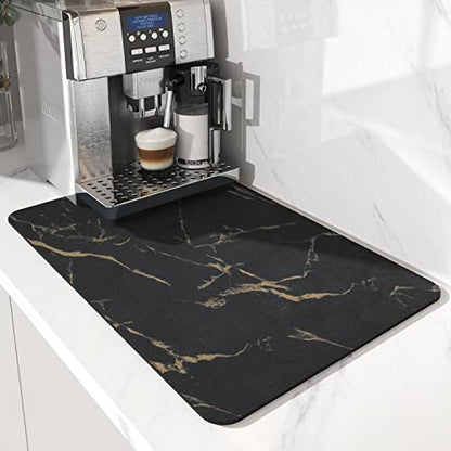 AMOAMI-Coffee Mat Hide Stain Rubber Backed Absorbent Dish Drying Mat for Kitchen Counter-Coffee Bar Accessories Fit Under Coffee Maker, Espresso Machine, Pot, Dish Rack Black&Gold - size: 16"X24"