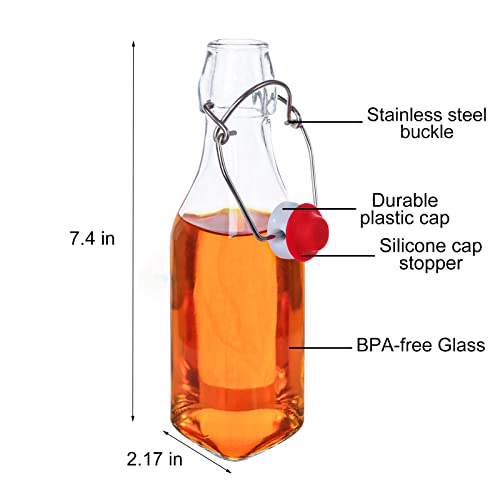 12 Pack 8.5oz Swing Top Glass Bottles, 250ML Square Bottles with Airtight Stoppers for Kombucha, Kefir, Vanilla Extract, Beer(Bonus Gaskets, Labels and Funnel) - size: 8.5oz