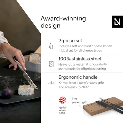 LARS NYSØM Cheese Knife Set Edge 2 pcs. I Cheese Knife Set Made of Stainless Steel I Premium Gift Box I Perfect as Christmas Gift (Carbon Black) - color: Carbon Black, size: 9.8"