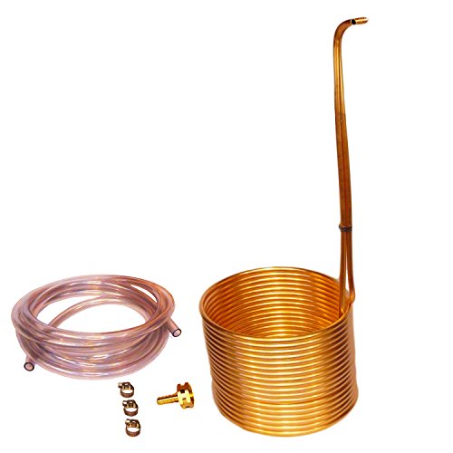 Home Brew Stuff Tall Copper Immersion Wort Chiller 50' x 3/8" with Vinyl Hoses
