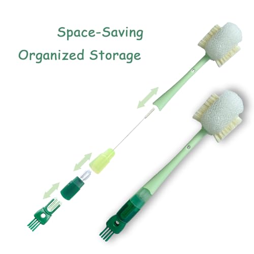 Water Bottle Brush with 5-in-1 Multi-Function, Baby Bottle Brush for Cleaning Nipple/Cup Lid Gap, Straw Bottle Cleaner, 15.1" Long Handle for Narrow Bottleneck Decanter, 3 Pack Set - color: White-green