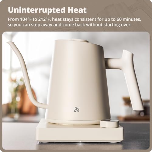 Greater Goods Electric Gooseneck Kettle, 1200W Stainless Steel with Precision Temperature Control, Fast Boil, BPA-Free, Ideal for Pour Over Coffee and Tea, 0.8L (Birch) - color: Birch