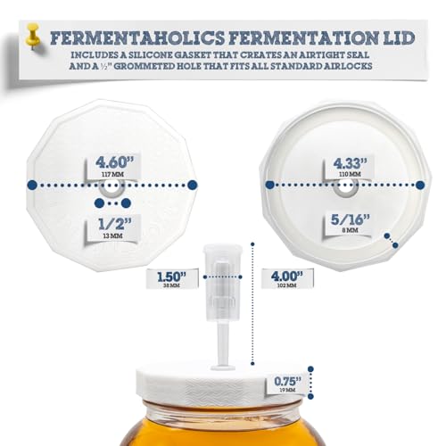 Fermentaholics 2 Pack - 110mm One Gallon Fermentation Lid, Gasket & 3-piece Airlock - Airtight Lid Turns Gallon Jar Into A Fermenter - Make Beer, Wine, Mead, Cider, Hard Kombucha, & More