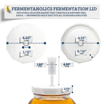 Fermentaholics 2 Pack - 110mm One Gallon Fermentation Lid, Gasket & 3-piece Airlock - Airtight Lid Turns Gallon Jar Into A Fermenter - Make Beer, Wine, Mead, Cider, Hard Kombucha, & More