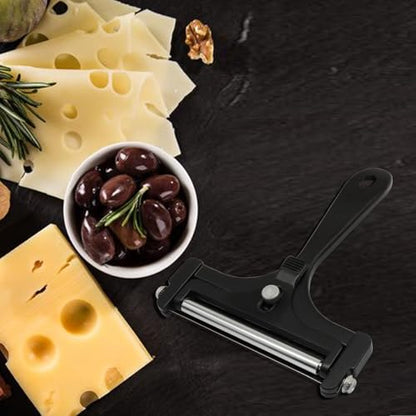 Black Cheese Slicer Kit Wire Food Slicer, Adjustable Thickness Handheld Cheese Cutter with 4 Replacement Wires & Wrench for Butter Mozzarella Cheddar/Block Butter - style: Black
